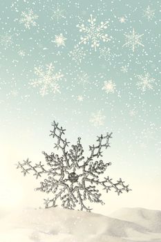 Sparkling snowflake in the snow