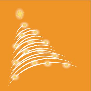 A glowing christmas tree on orange background. (vector)