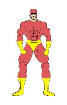 Muscle shaped Generic Male Superhero in Tight Red and Yellow Cos