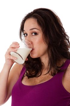 Face of woman drinking milk