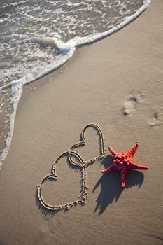 Hearts painted on wet sand