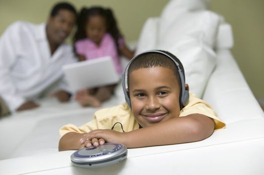 Boy Listening to Music on Headphones