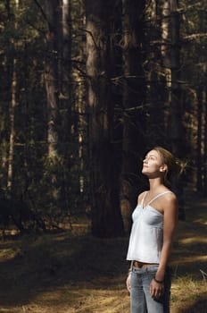Woman Exploring Woods