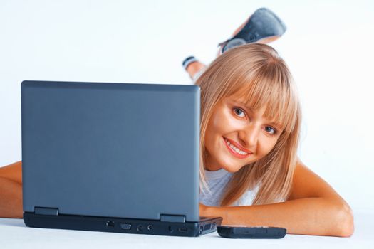 Curious woman with laptop