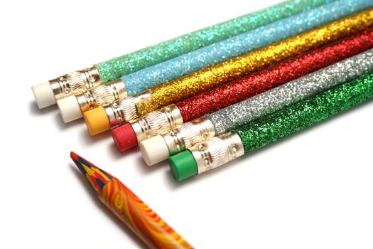 Set of celebratory pencils about a multi-colour pencil