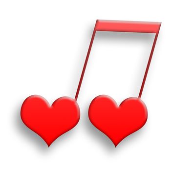 Two red hearts in harmony as musical symbol
