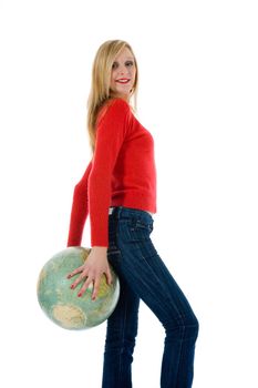 Young woman with  globe 