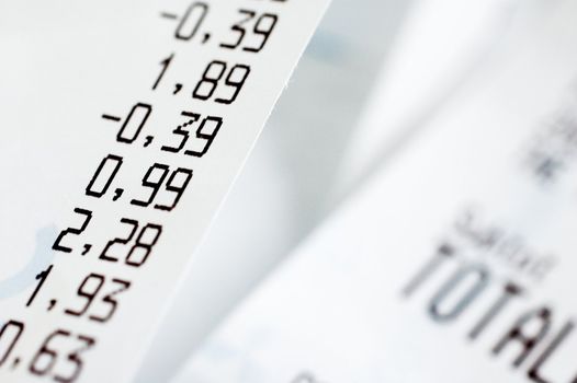 Close-up of cash register receipts