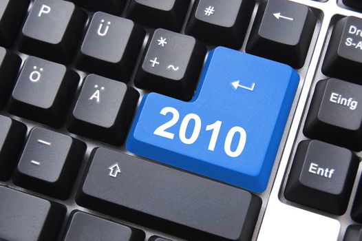 happy new year 2010 button on computer keyboard