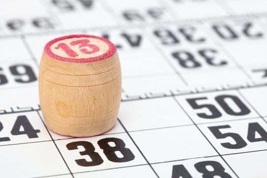 Wooden barrel lotto with number thirteen