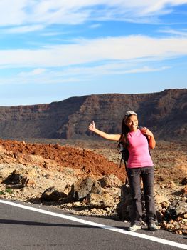 Girl Backpacking / Hitchhiking on Teide, Tenerife