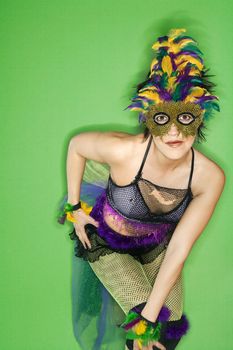 Woman in Mardi Gras costume.