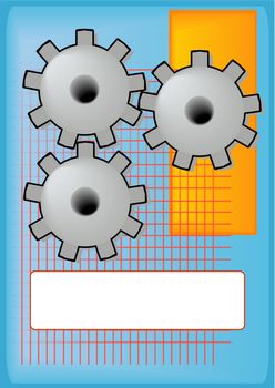 Vector Illustration of grinding gears with a blank tag for text.