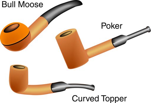 Vector Illustration of three types of pipes, Bull Moose, Poker and Curved Topper.