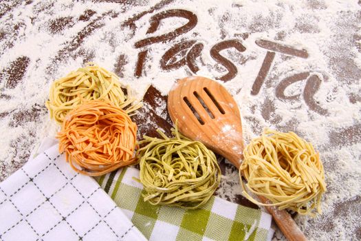Assortment of colored italian pasta