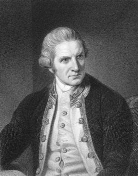 Captain Cook (1728-1779) on engraving from the 1800s.
English explorer, navigator and cartographer. 
Engraved by E.Scriven from a picture by N.Dance and published in London by Charles Knight, Pall Mall East.
