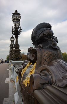 Close view on the details of Alexandre III bridge in Paris