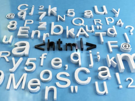3d render of some letters and word html