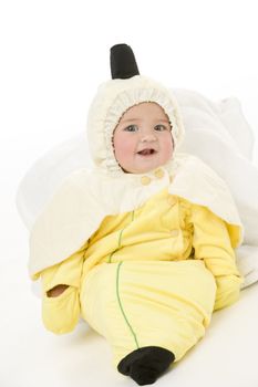 Baby in banana costume