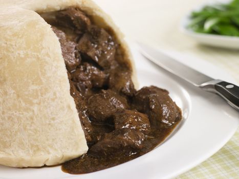 Steamed Steak and Kidney Pudding with Green Beans
