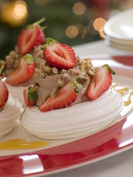 Meringue Nests filled with a Sweet Chestnut Cream and Strawberries