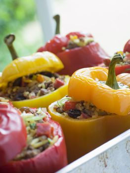 Bell Peppers stuffed with Spiced Rice and Dried Fruits