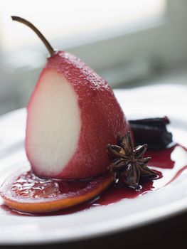 Pear Poached in Rioja Orange and Spices