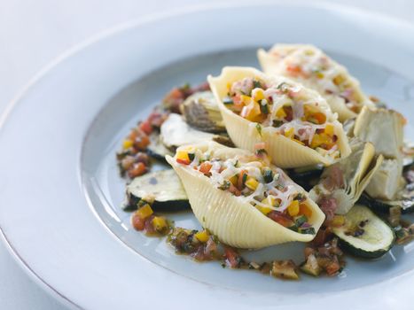 Conchiglioni Pasta filled with Mediterranean Vegetables and Baby