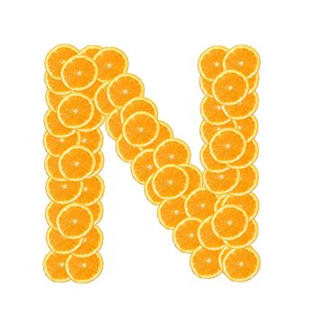 healthy orange fruit alphabet or font isolated on white background