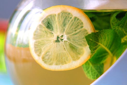 A mint tea with a lemon