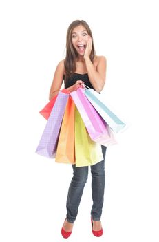 Shopping woman excited isolated