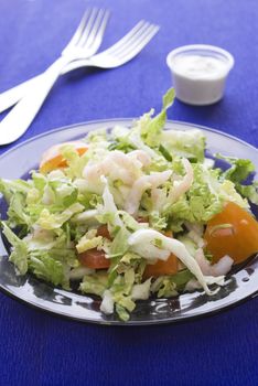 Fresh salad with shrimp and tomato