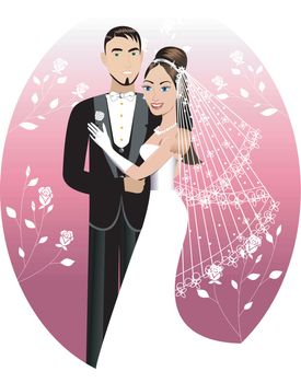 Vector Illustration. A beautiful bride and groom on their wedding day. Wedding Couple. I have other variations of wedding brides, bridesmaids and couples.