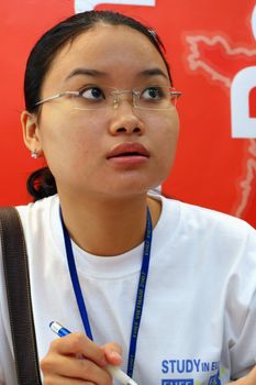 asian student with red background