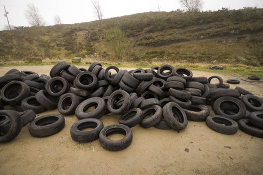 old tyres dumped on the moor