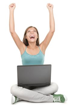 Woman with laptop winning with success 