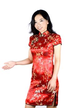Chinese girl with kind hand gesture
