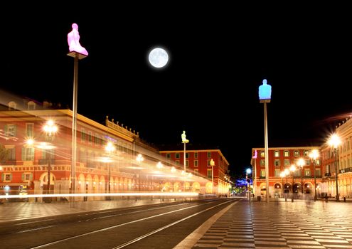 The Plaza Massena Square at night in Nice France