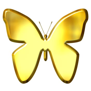 3d golden butterfly isolated in white