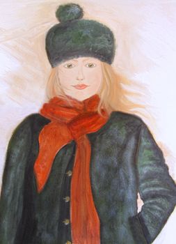 Oil painting of young girl on canvas