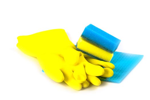 rubber gloves and sponges