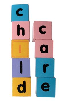 childcare in  block letters with clipping path on white