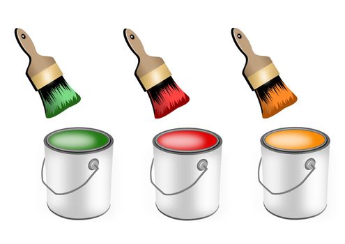 Paint brushes and paint cans