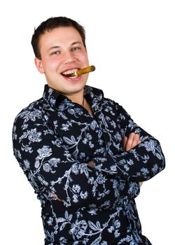 smiling man with cigar