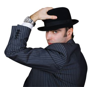 retro businessman holding hat