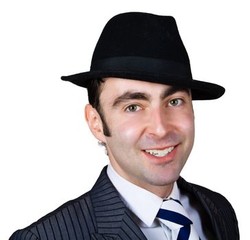 smiling retro businessman in hat