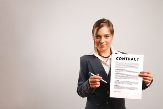 Businesswoman showing contract