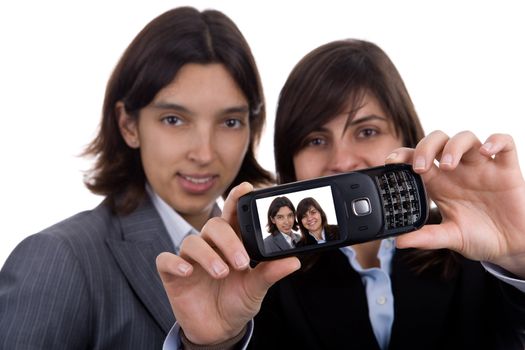 businesswoman talking selfportrait with mobile phone
