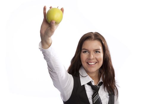 business woman holding apple