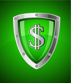 financial security shield as symbol safety with sign dollar currency vector illustration